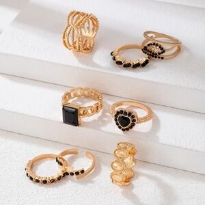 **SIGNE* 8-Pc Gold x Black Heart Fashion Ring Set